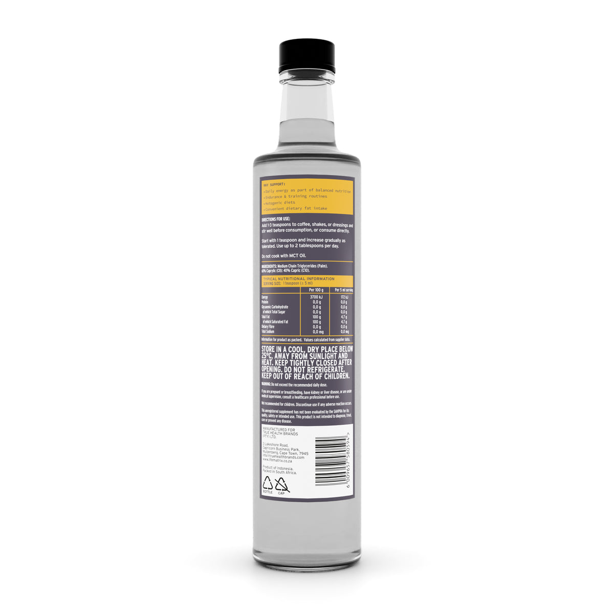 Life Matrix MCT Oil 500ml - back of pack