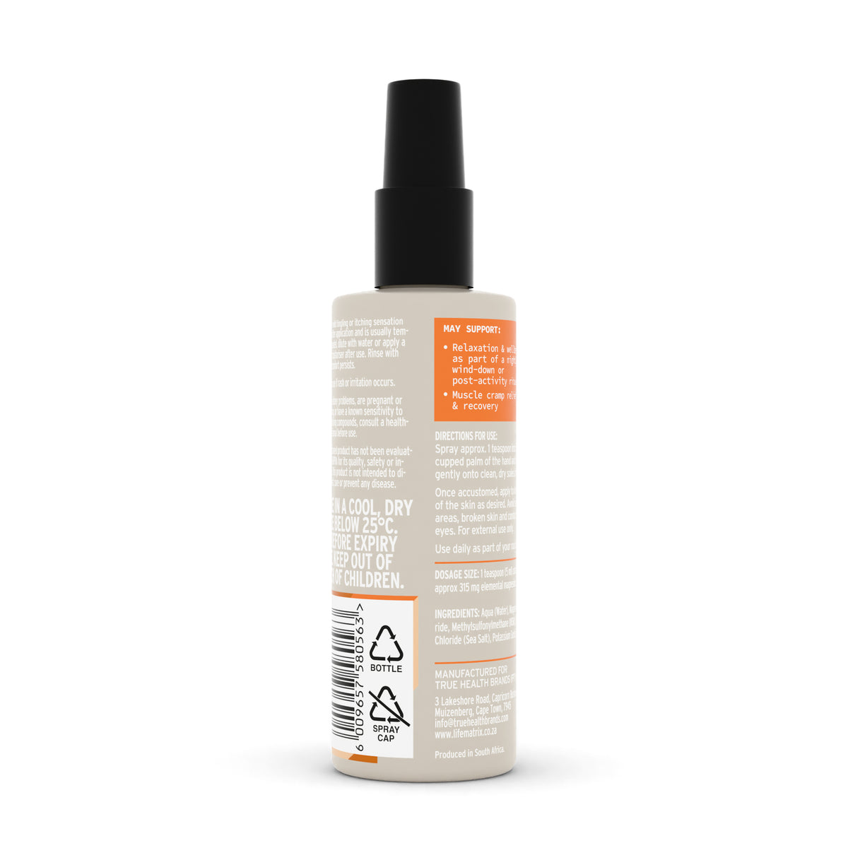 Life Matrix Topical Magnesium Oil Spray 100ml - back of pack