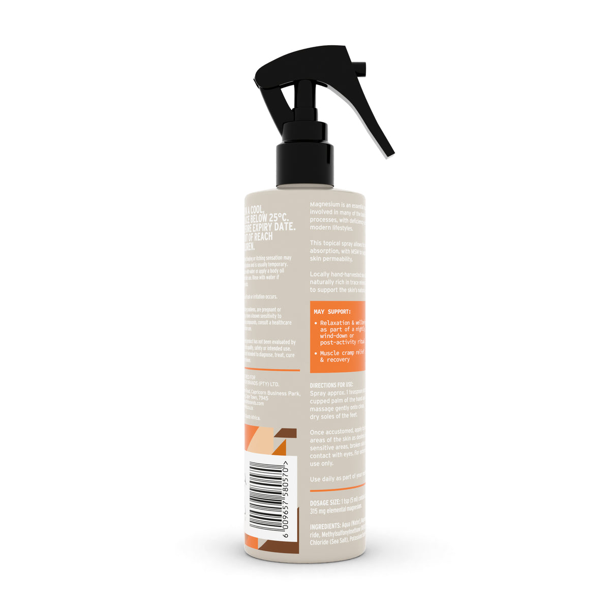 Life Matrix Topical Magnesium Oil Spray 250ml - back of pack