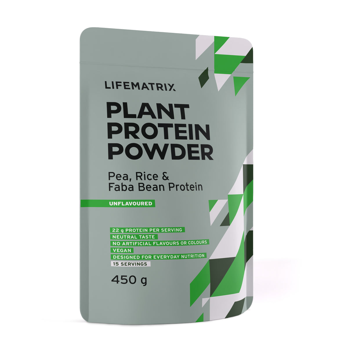 Life Matrix Plant Protein Powder Unflavoured 450g - angled view