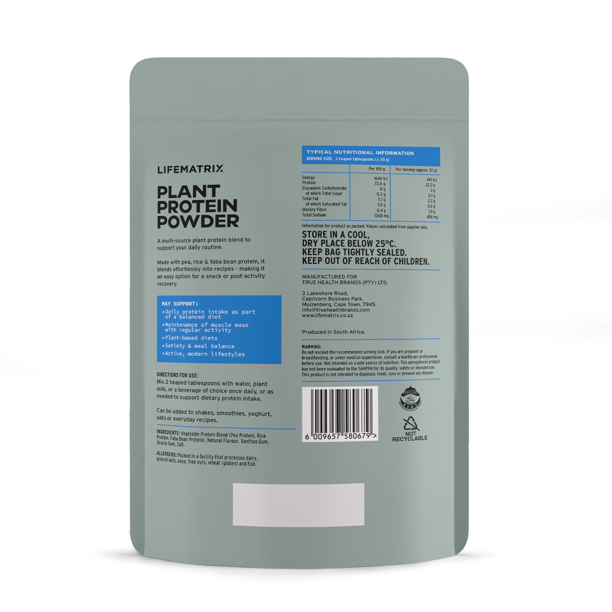 Life Matrix Plant Protein Powder Vanilla 450g - back of pack